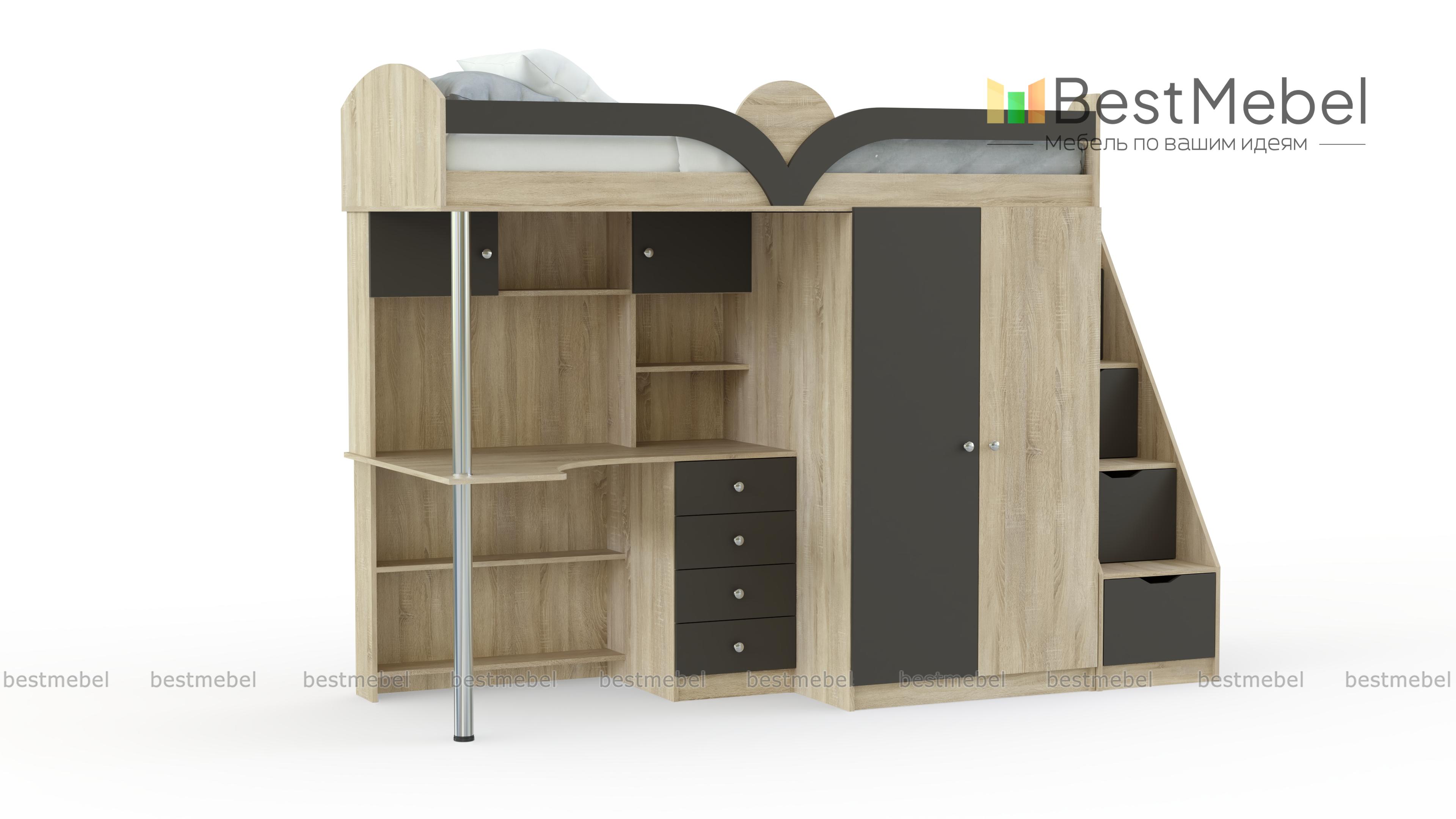 Кровать-чердак с рабочей зоной Мираж К-32 BMS - Фото