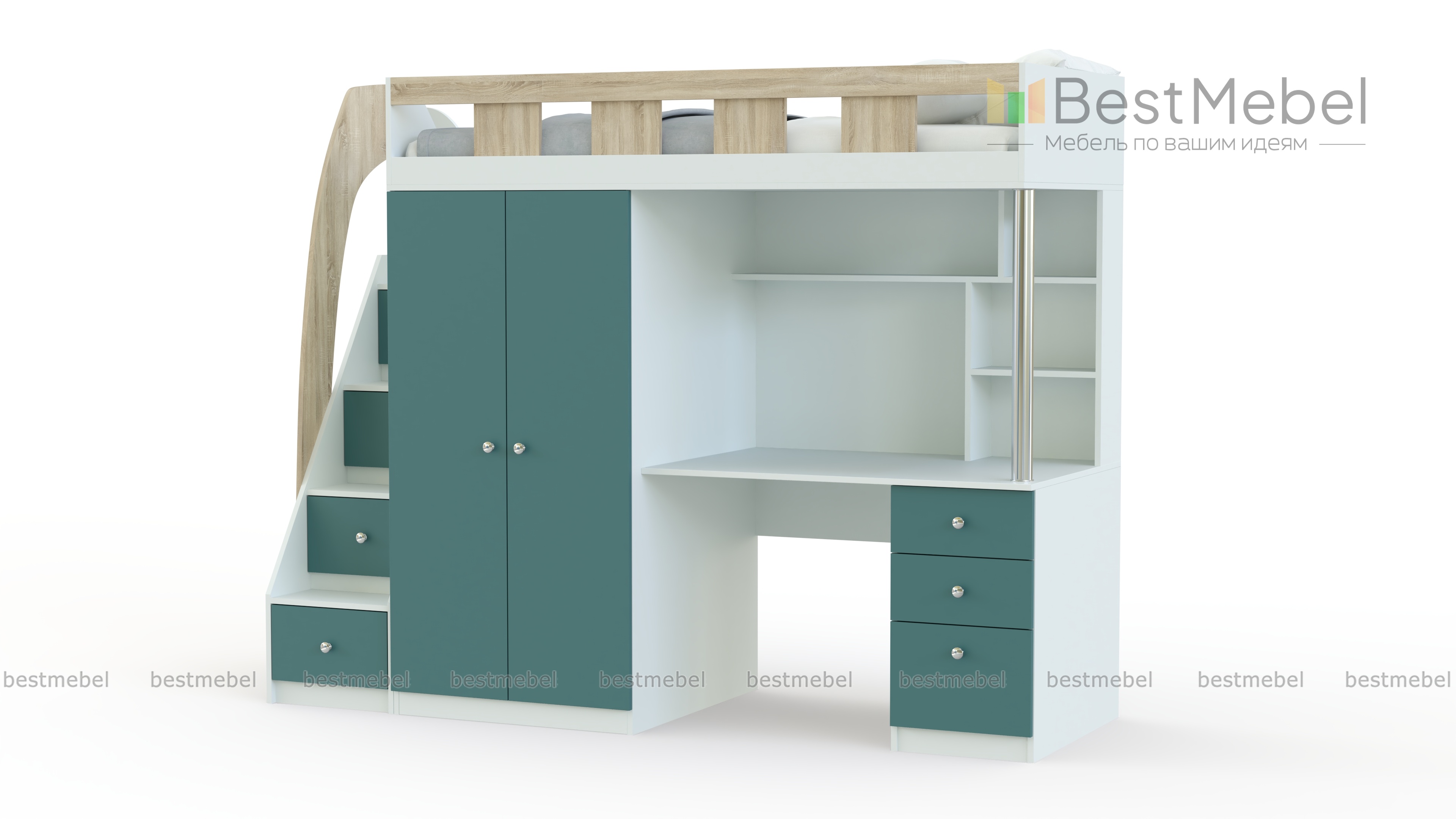 Кровать-чердак с рабочей зоной Клаус 13 BMS